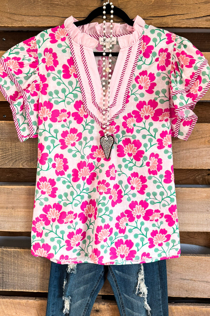 Brilliant Bouquets Top - Pink - 100% Cotton