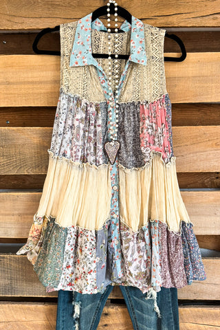 Floral Enough Crochet Vest - Mocha - 100% COTTON