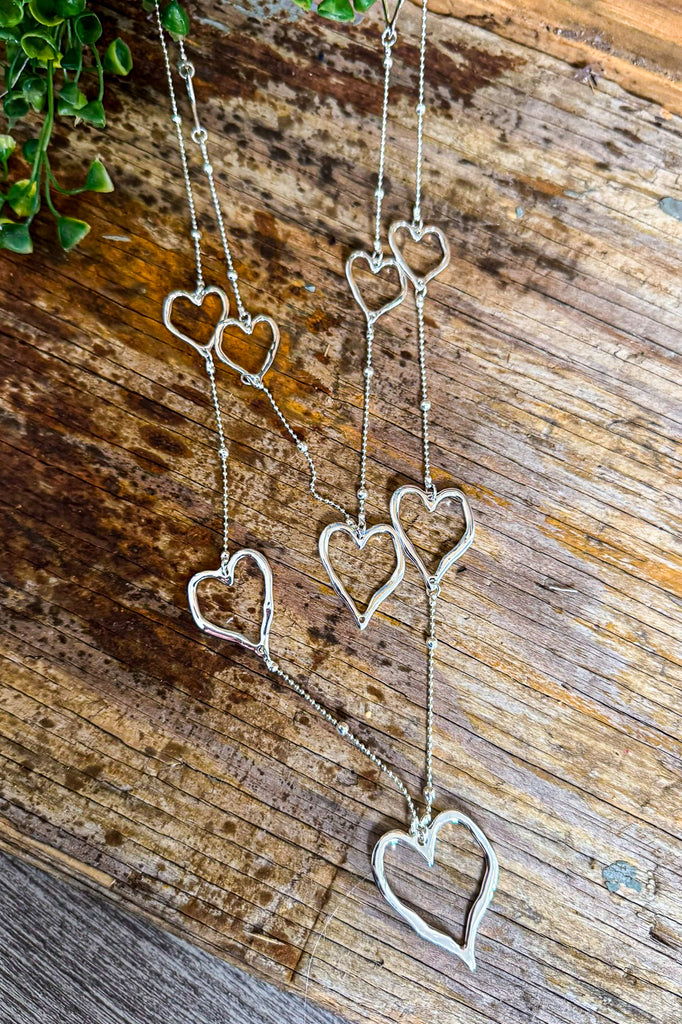 Falling Hearts Necklace - Silver