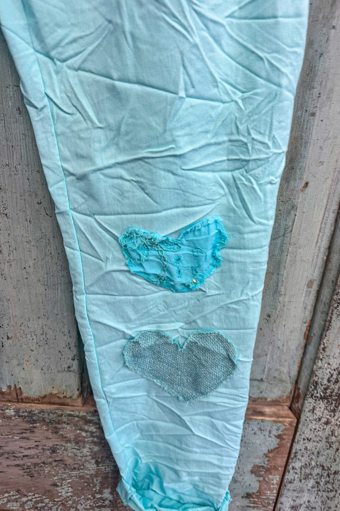 Made in Italy Scrunchy Stretch Jogger Pants – Ultra Comfortable Plus Size - Aqua Hearts - Size 4 to 12