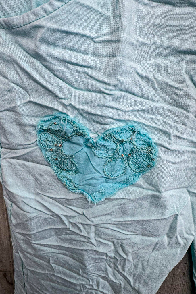 Made in Italy Scrunchy Stretch Jogger Pants – Ultra Comfortable Plus Size - Aqua Hearts - Size 4 to 12