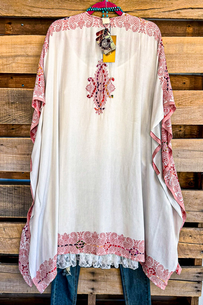 Imagination At Best Kimono - White/Watermelon - SALE