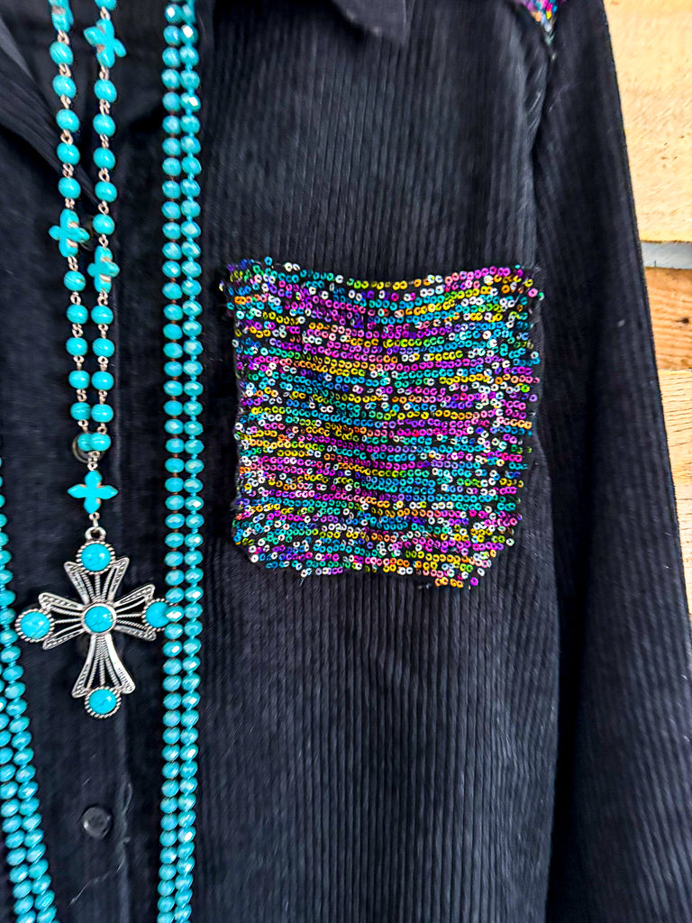 Harbor Of Love Sequin Shacket - Black