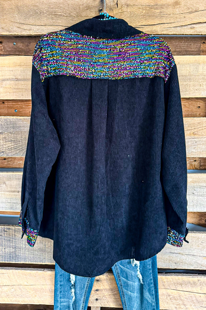 Harbor Of Love Sequin Shacket - Black