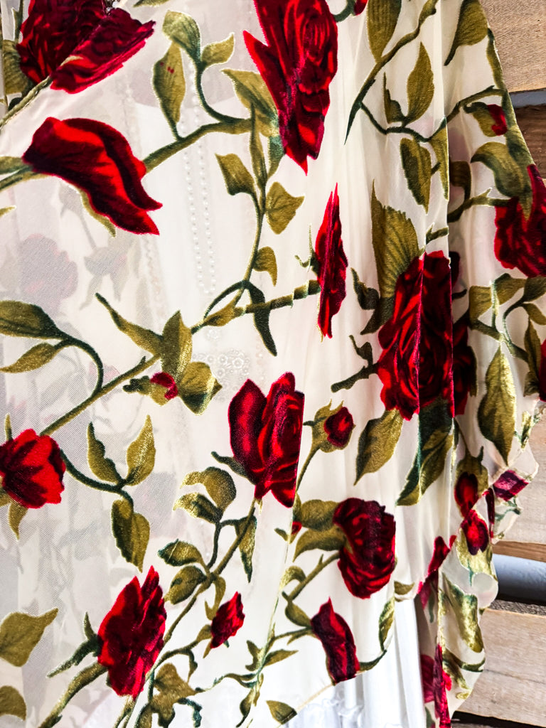 Heart On My Sleeve Burnout Velvet Kimono - Red