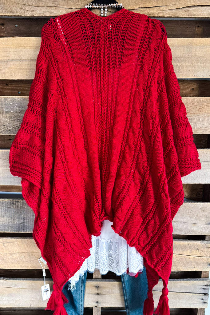 Keep Talking Casual Crochet Ruana - Red