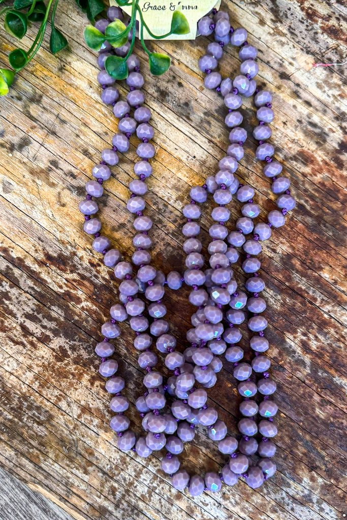 Long Beaded Necklace - Purple