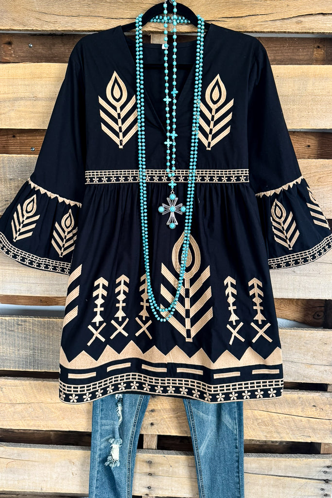 With The Wind Tunic/Dress - Black -100% COTTON
