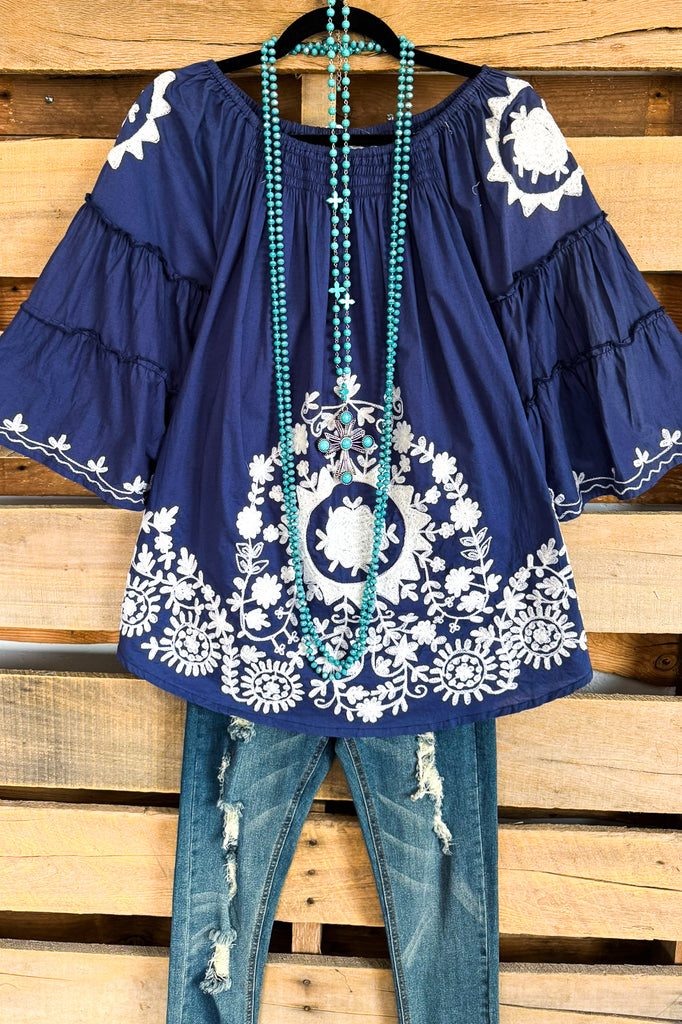 Bound By Love Embroidered Top - Blue