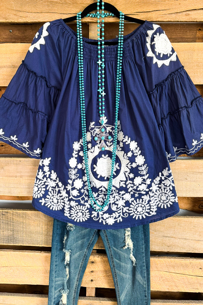 Bound By Love Embroidered Top - Blue