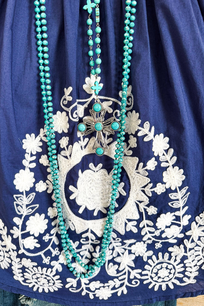 Bound By Love Embroidered Top - Blue