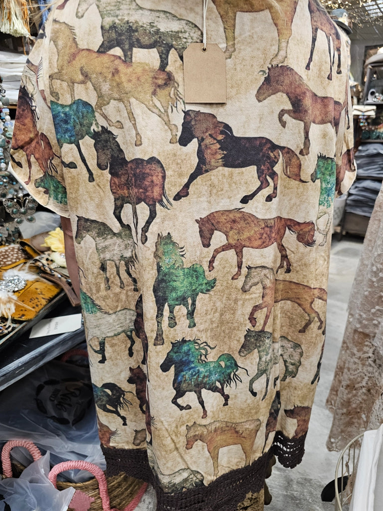 Wild Spirit Horse Print Cotton Linen Top – Made in USA