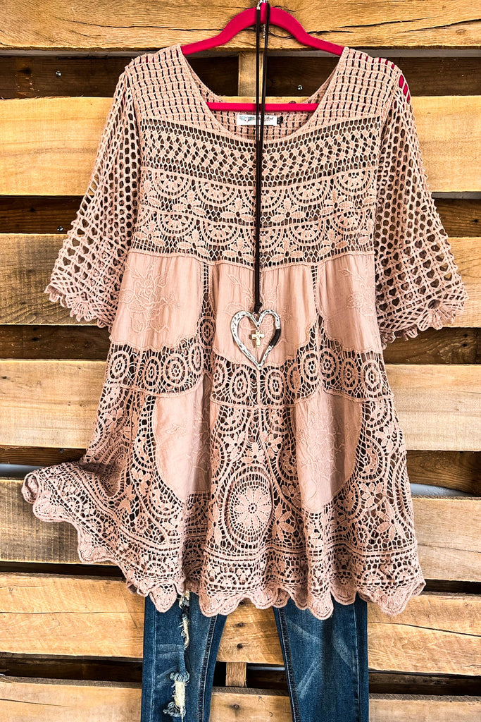 AHB EXCLUSIVE: Delightful Details Top - Taupe - 100% COTTON