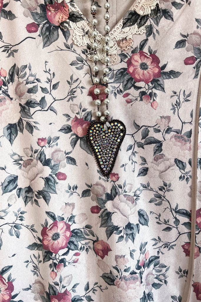 AHB EXCLUSIVE: Candle On The Water Suede Tunic - Beige/Floral - SALE