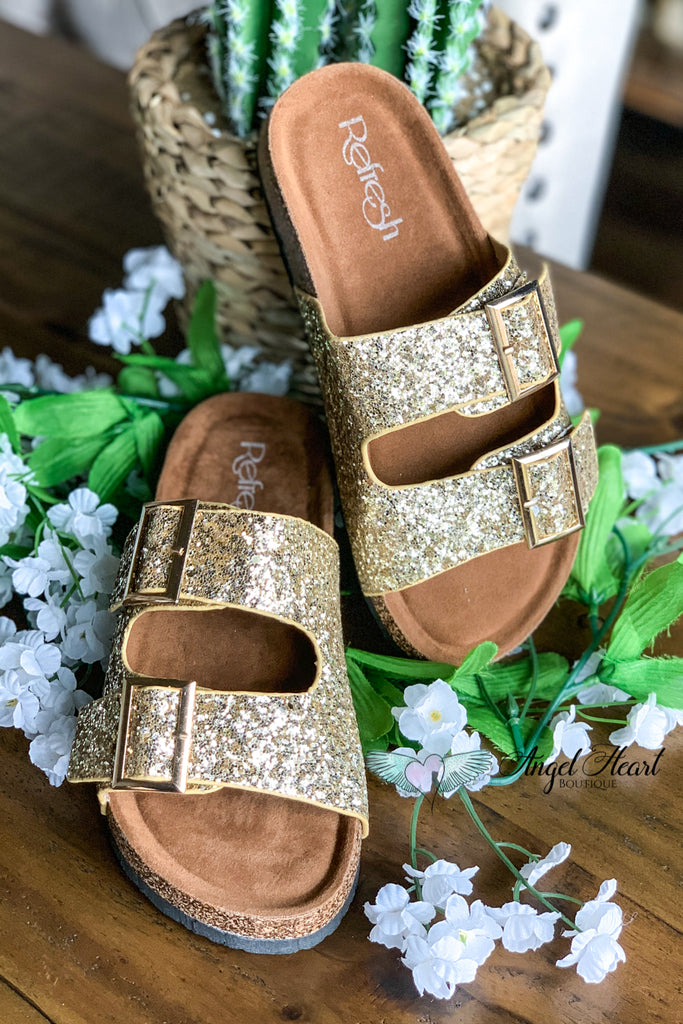 Shine Bright Buckle Sandals - Champagne Gold - SALE size 5.5