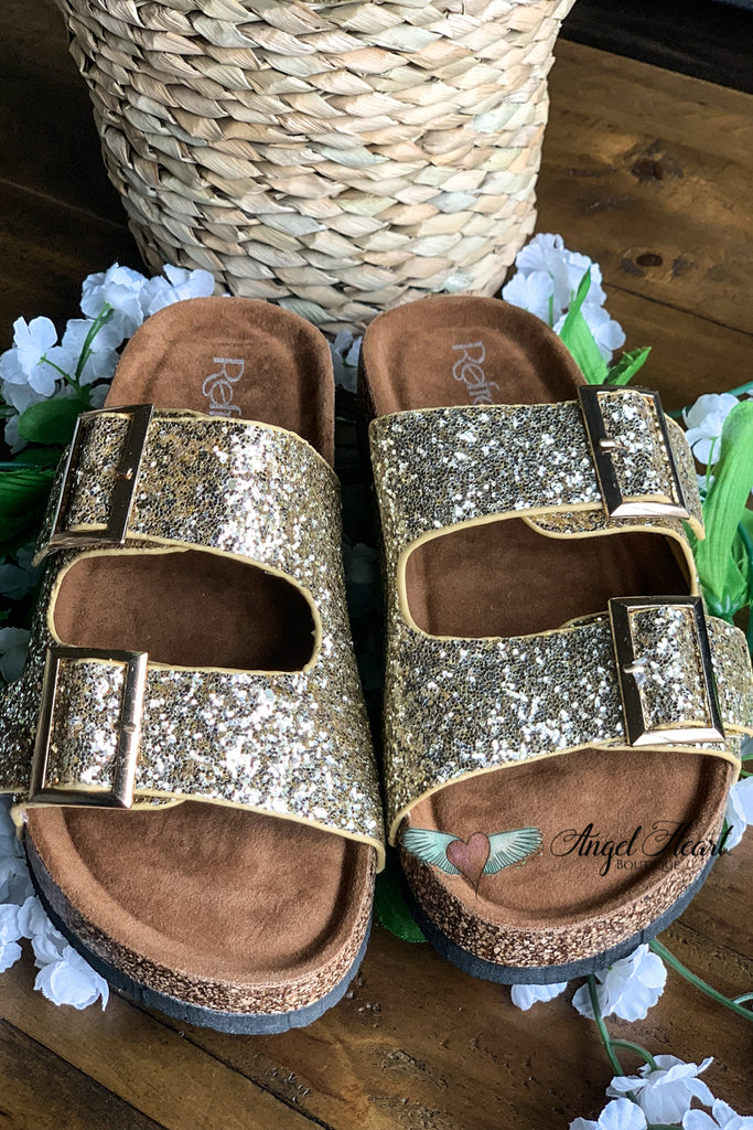 Shine Bright Buckle Sandals - Champagne Gold - SALE size 5.5