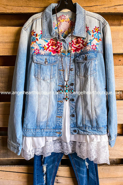 Embroidered blue jean on sale jacket