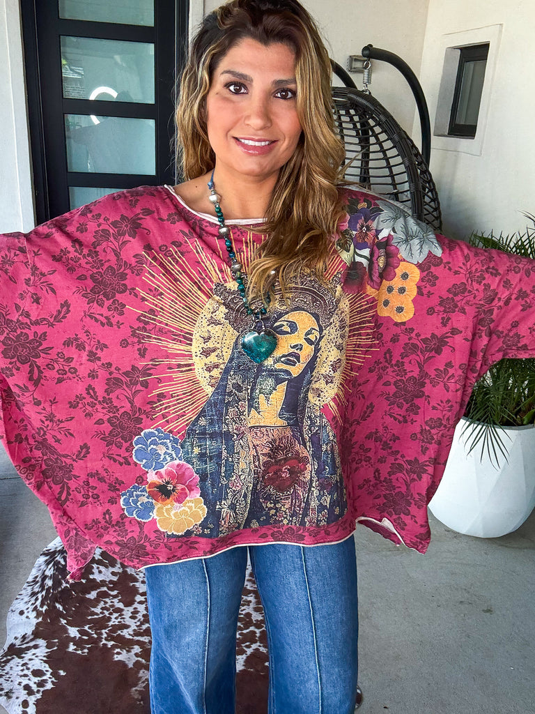 Sacred Heart Madonna Oversized Top - 100% Cotton