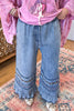 Frayed And Ruffled Denim Capris - Washed Denim