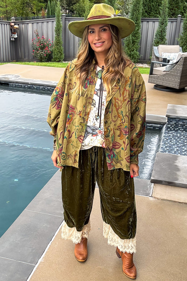 Garden Meadow Oversized Green Mix Top - 100% Cotton