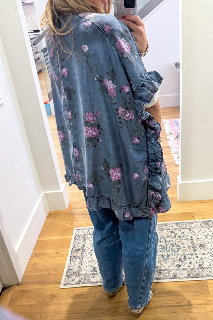 Bloom In Motion Oversized Cardigan - DK. Denim
