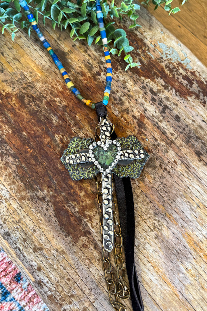 HANDMADE Jaded Gypsy Long Necklace - Cross/Heart