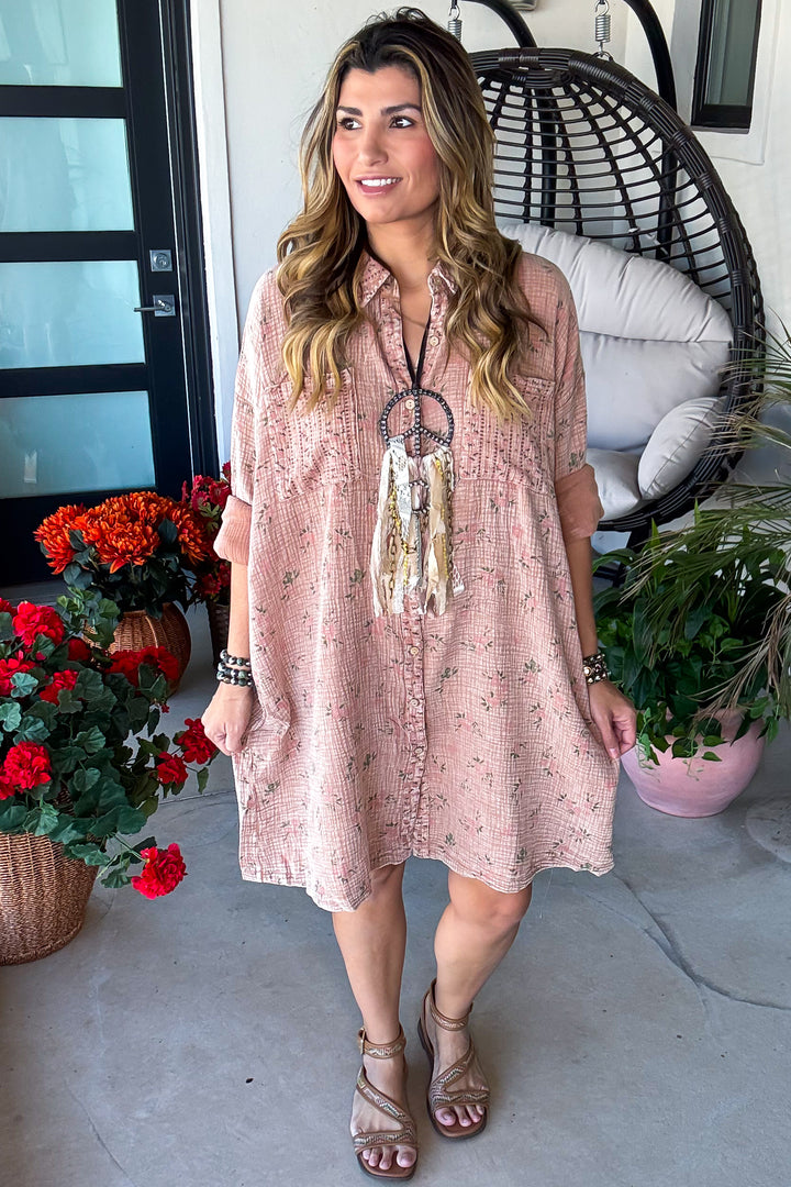 Atlantis Garden Oversized Dress - 100% Cotton - Mocha