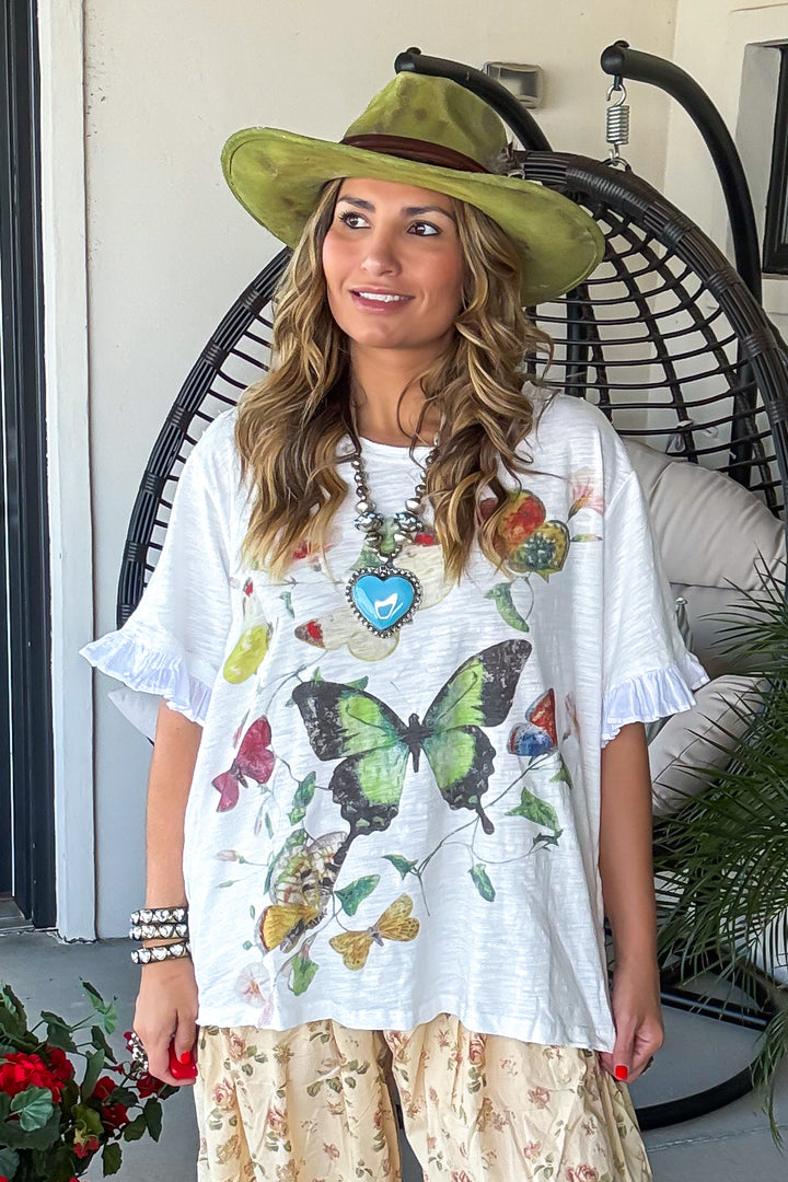 Wildflower Wings Oversized Top - 100% Cotton - White