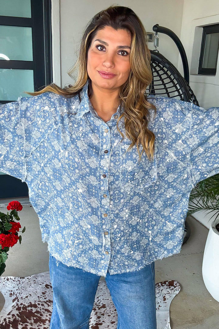 Paisley Chateau Button Down Top - Blue