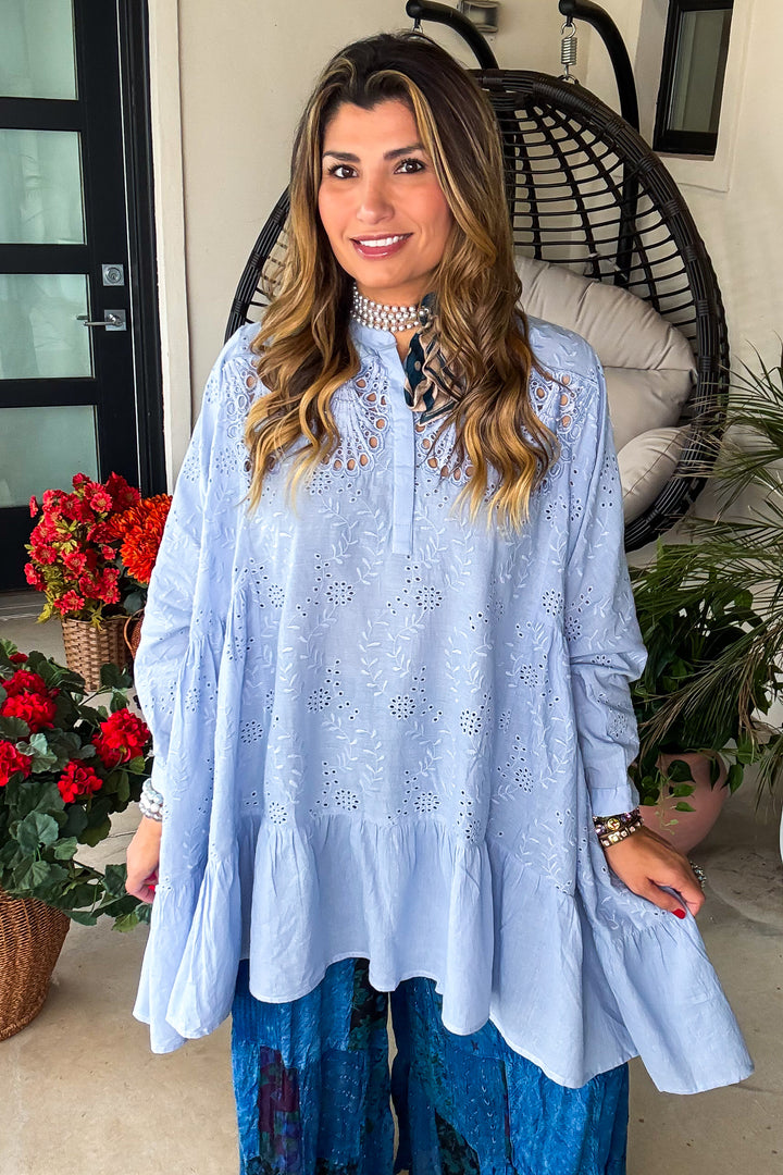 Luminous Pearl Tunic - 100% Cotton  - Blue