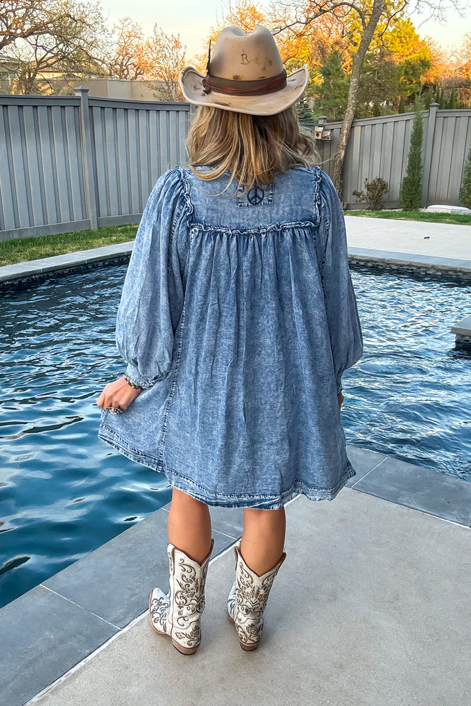 Country Charm Pintuck Oversized Denim Dress  - Denim
