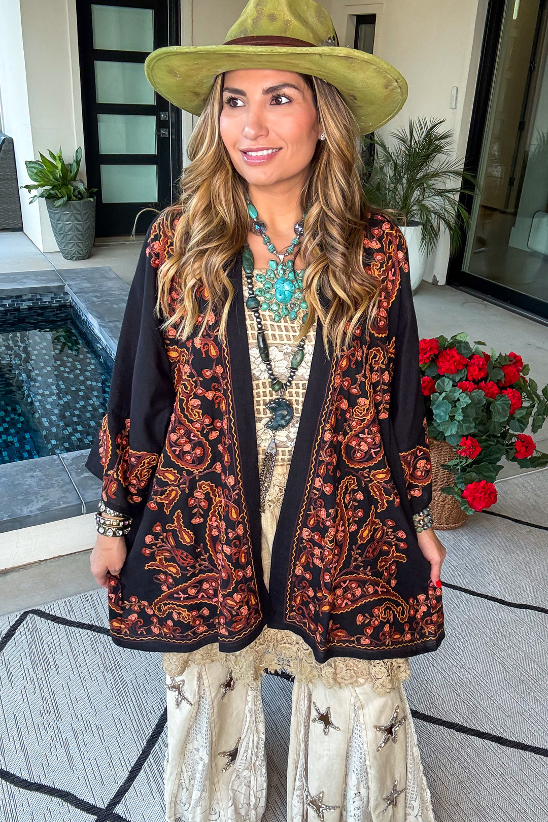 Beauty in Sight Embroidered Cardigan - Cotton Linen Blend  - Black