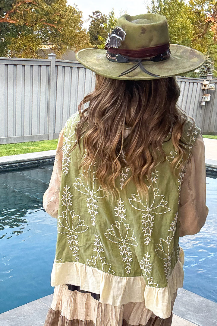 Embroidered Ruffle Vest - 100% Cotton