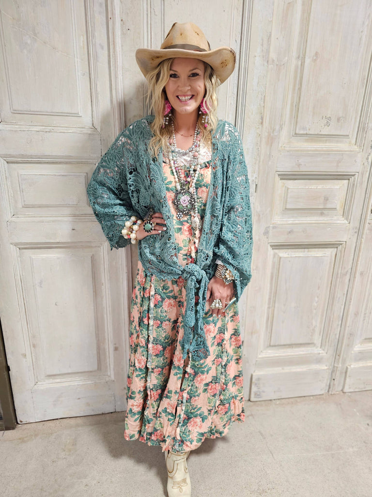 PRE ORDER: Desert Lace Dream Cardigan - Teal