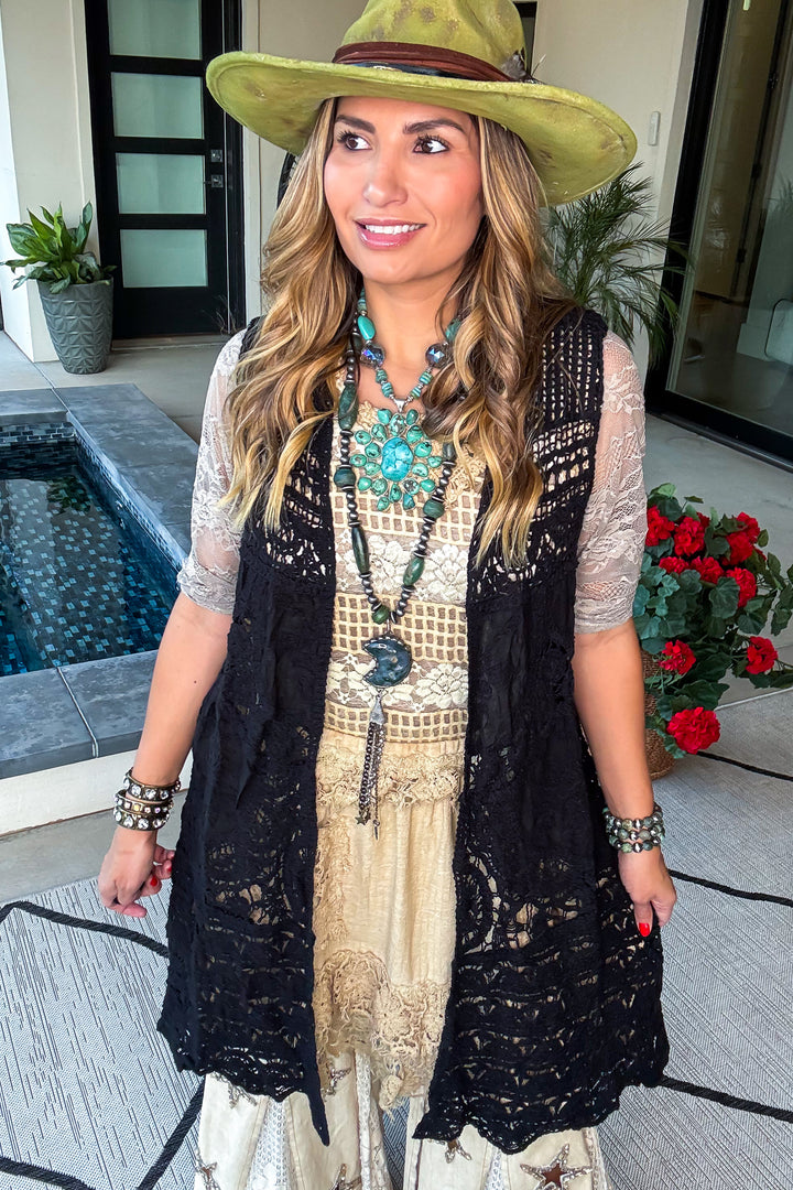 Gracefully Polished Crochet Cardigan - Black