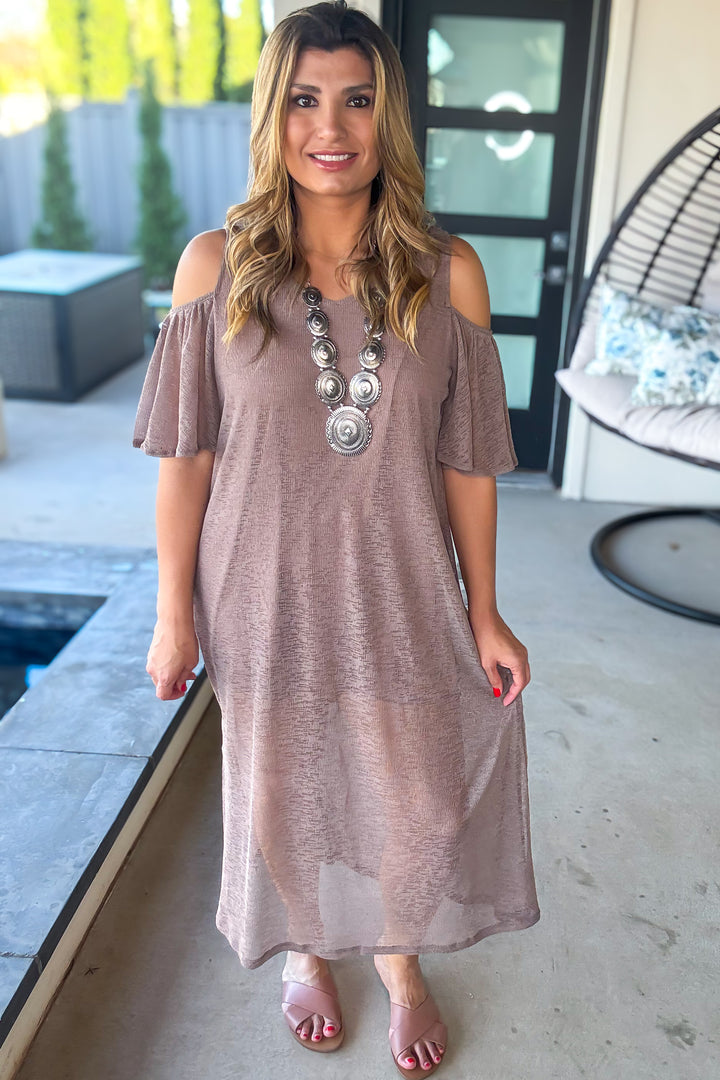 All The Above Cold Shoulder Dress - Brown - SALE