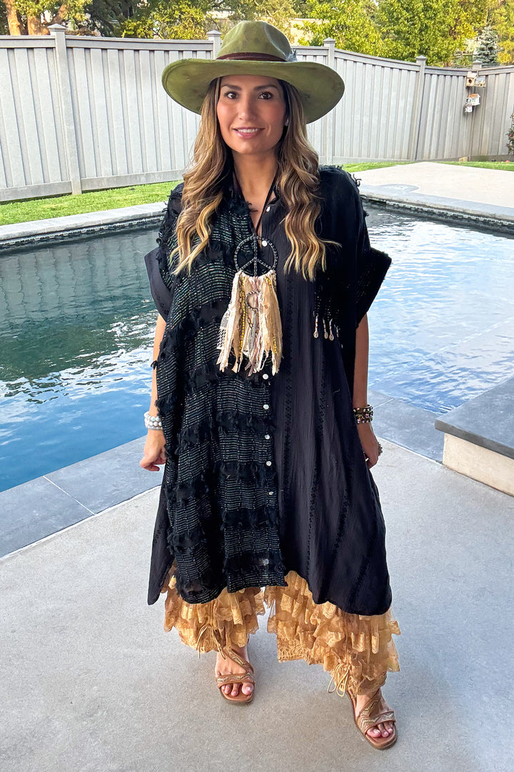 Prairie Moon Sheer Maxi Tunic/Duster - 100% Cotton - Black