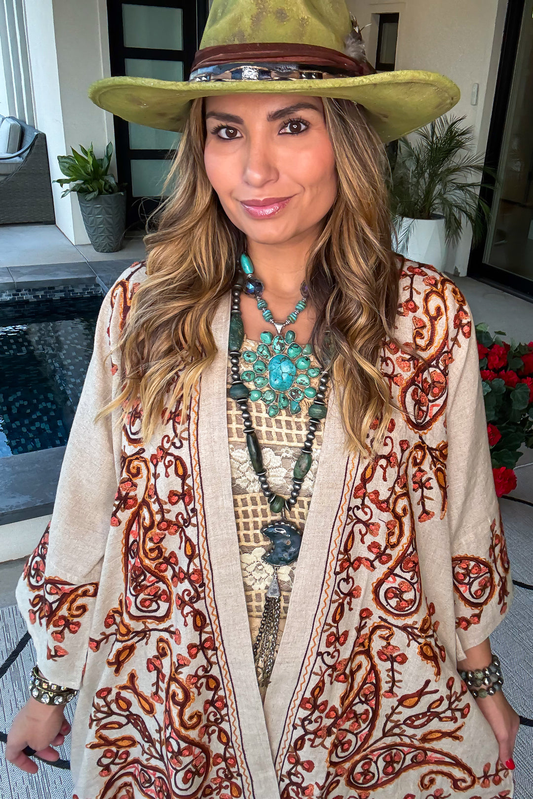 Beauty in Sight Embroidered Cardigan - Cotton Linen Blend  - Copper Oatmeal
