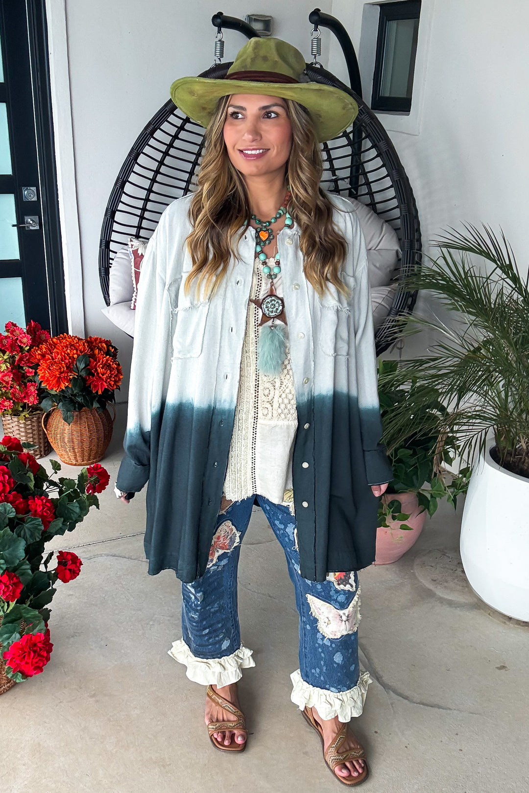 Coastal Mist Ombre Oversized Tunic - Black/Gray