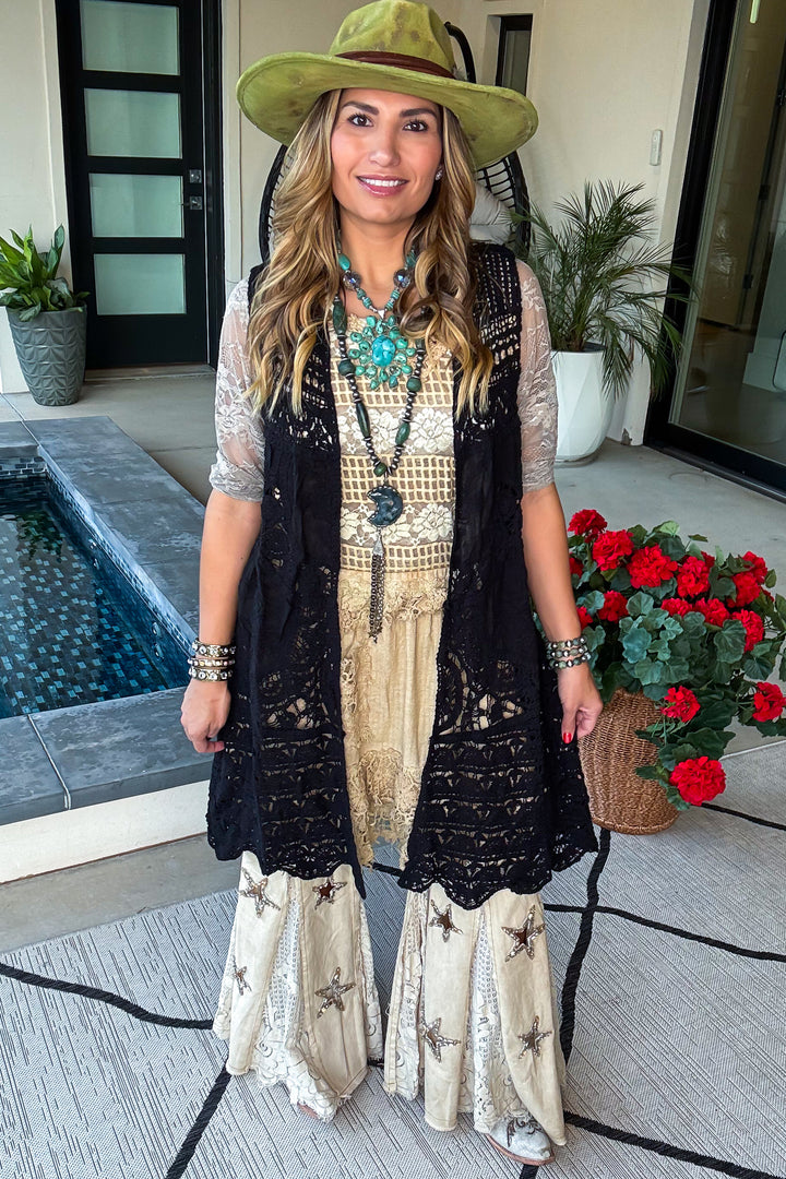 Gracefully Polished Crochet Cardigan - Black