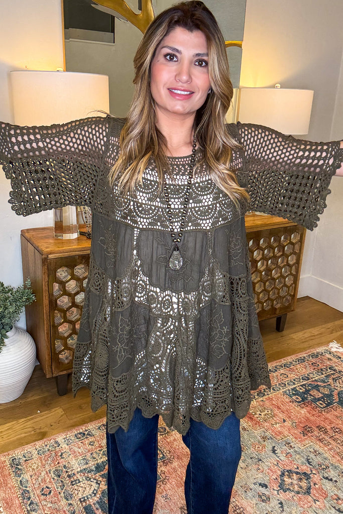 AHB EXCLUSIVE: Delightful Details Cotton Top - Olive - 100% COTTON