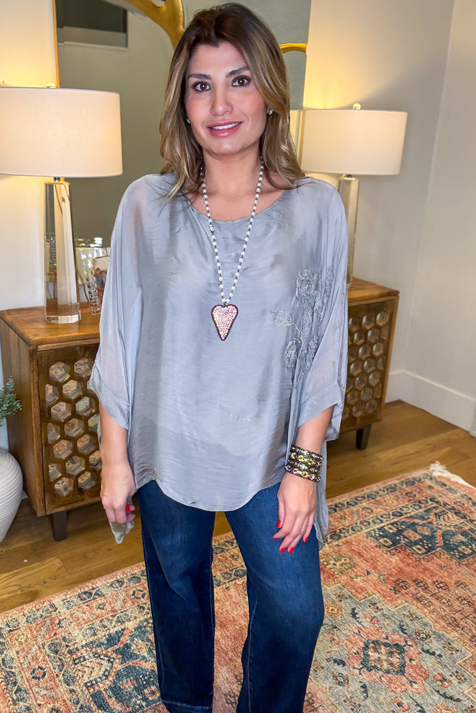 Oyster Silk Blend Stretch Top – Made in Italy