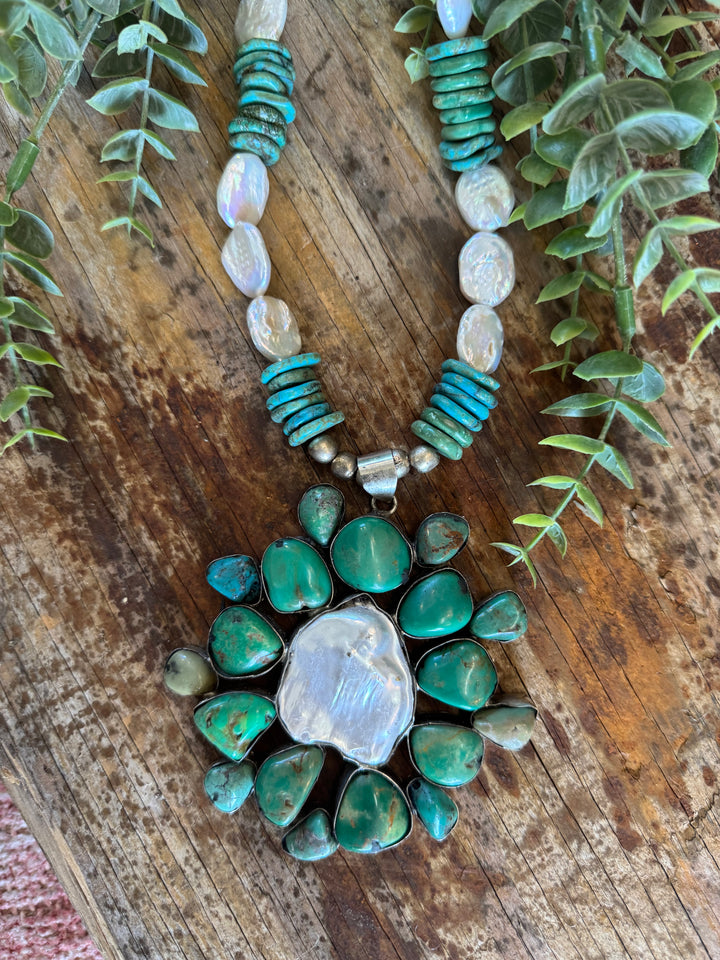 One of a Kind - Handmade - Baroque Pearl and Turquoise Necklace
