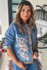 One of a Kind - Rhinestone Bloom Denim Jacket - Denim
