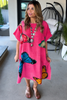 Butterfly Linen Feeling Dress/Tunic - 100% Cotton - Pink