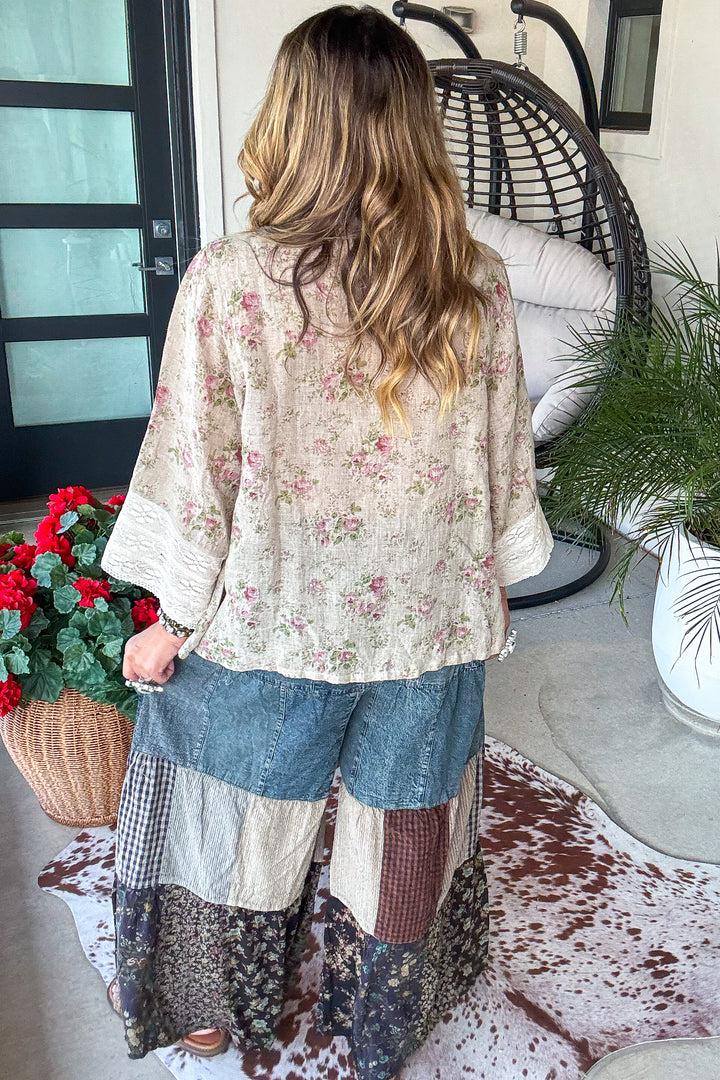 Wildflower Waltz Top - Taupe - Linen Cotton Blend