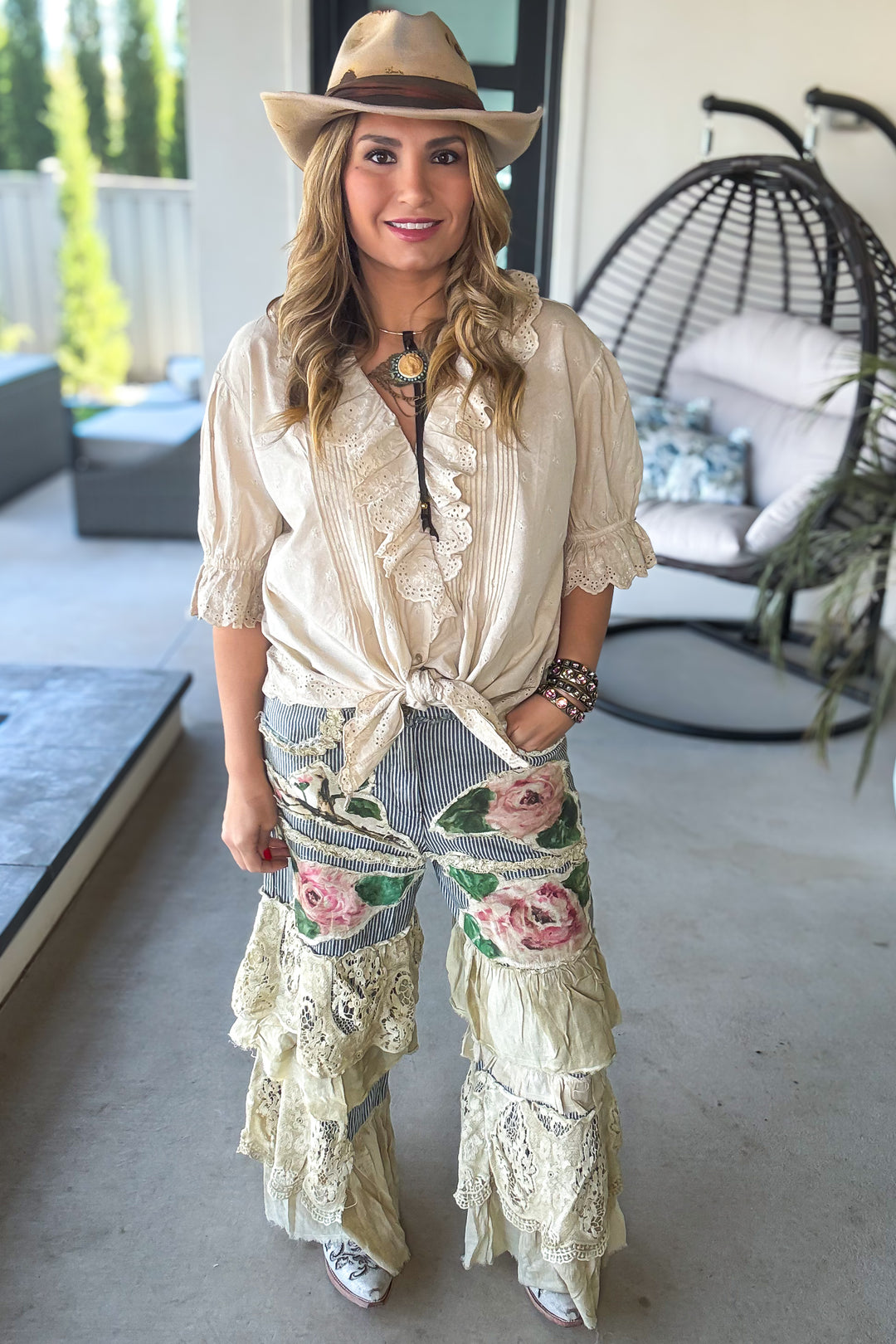 Painted Rose Patchwork Boho Pants