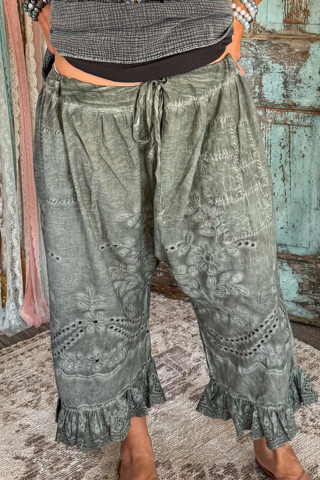 Eyelet Bloomers - Charcoal/Olive - 100% Cotton