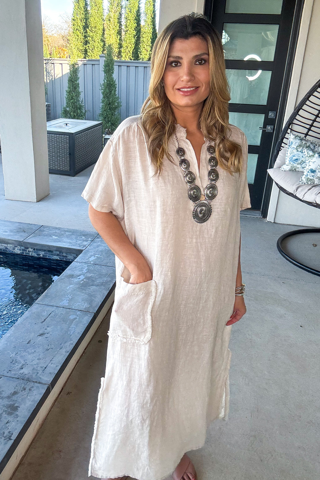Impressively Attractive Oversized Dress - Made In Italy - 100% Linen