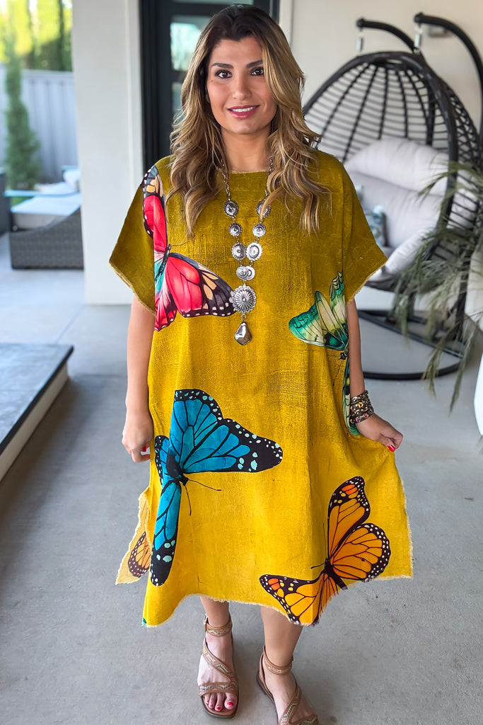 Butterfly Linen Feeling Dress/Tunic - 100% Cotton